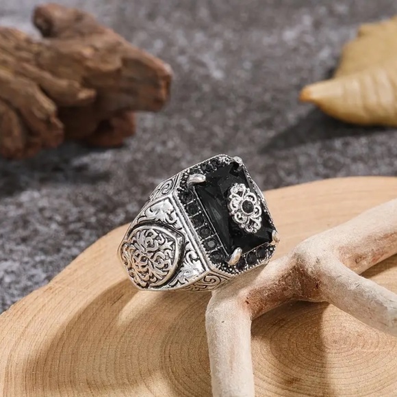 NEW Ottoman Turkish Onyx Silver 925 plated Large Ring